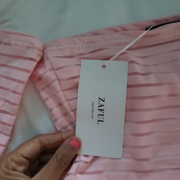 Mesh Striped Off Shoulder Two Piece Set - Picture 5 of 6